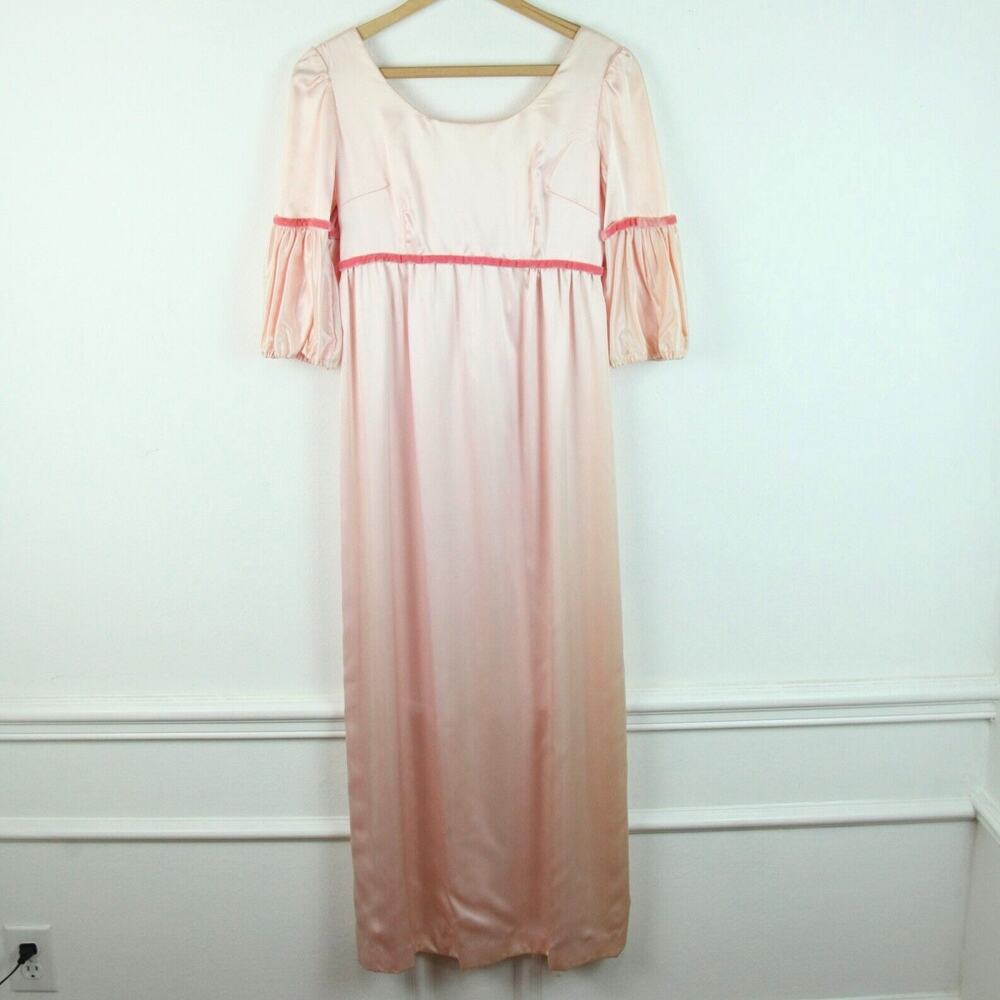 Vintage Princess Dress Pink Satin Maxi Dress 60s Cottagecore Regency Cosplay XXS